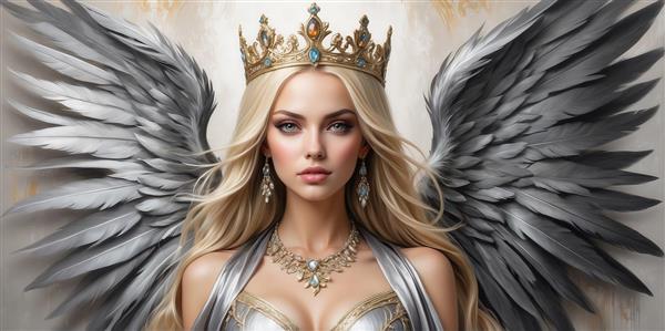 عکس پرتره فرشته بلوند با تاج طلایی برای تابلو دکوراتیو پذیرایی