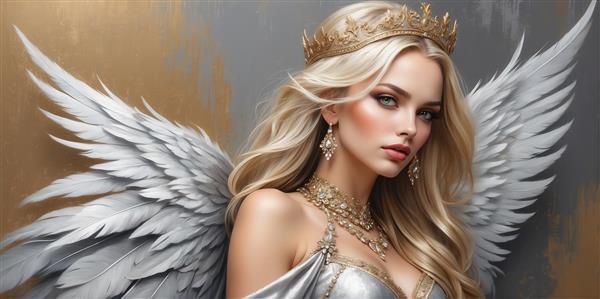 تصویر ملکه بلوند با جواهرات طلایی برای تابلو دکوراتیو لوکس