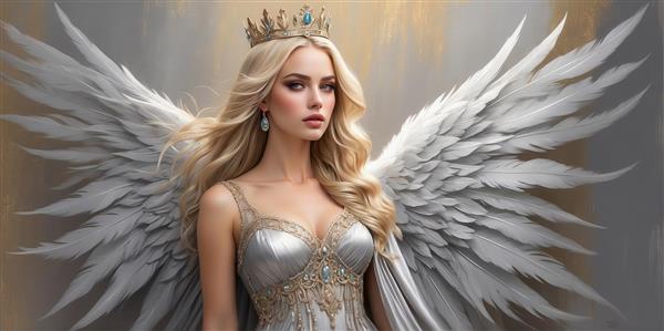 عکس فرشته بلوند با لباس نقره‌ای برای پوستر دیواری روشن