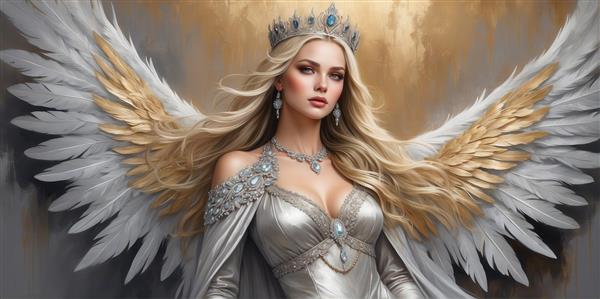 طرح فرشته زن بلوند با بال‌های طلایی برای چاپ روی پرده