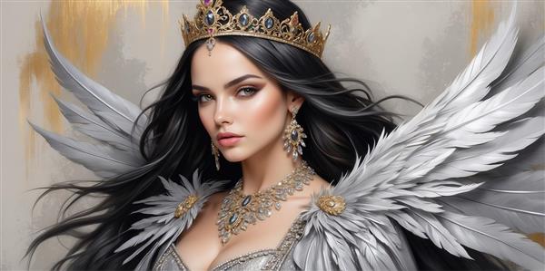 طرح فرشته زن جنگجو با تاج طلایی برای پوستر چاپ عریض باکیفیت