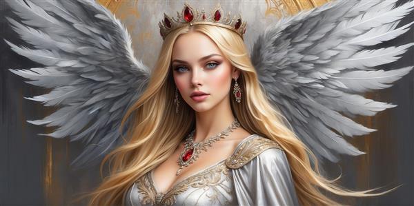 عکس فرشته بلوند با جواهرات قرمز برای تابلو دکوراتیو روشن