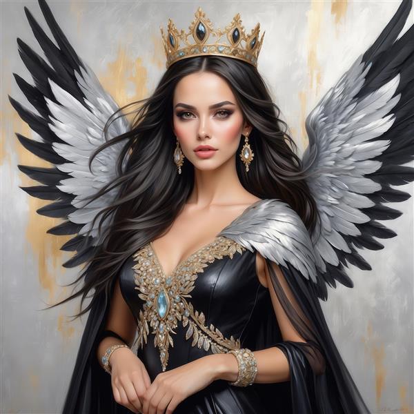 طرح فرشته زن تیره با بال‌های مشکی برای دکوراسیون گوتیک و خاص