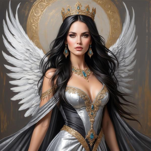 تصویر ملکه فرشته با جواهرات فیروزه‌ای برای چاپ پوستر باکیفیت