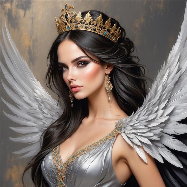 طرح ملکه فرشته با تاج طلایی برای تابلو دیواری پذیرایی