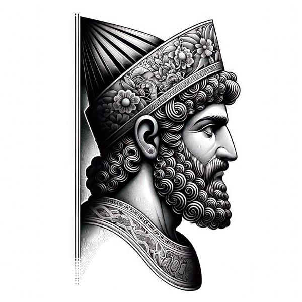 تصویر سر پادشاه ایرانی با کلاه مجلل گلدار برای چاپ باکیفیت