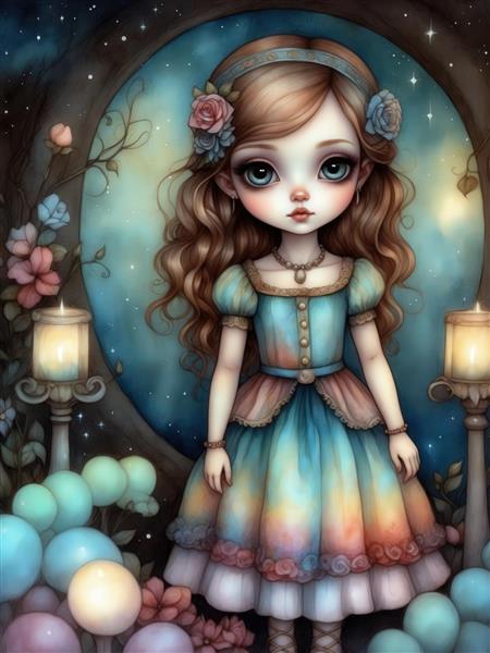 عکس دختر فانتزی کارتونی با لباس رنگین‌کمانی برای چاپ روی روتختی کودک