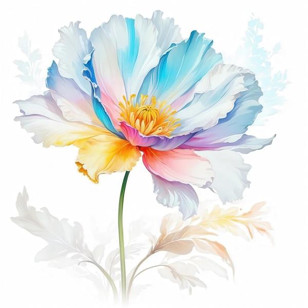 تصویر گل آبرنگی مینیمال سفید و آبی برای چاپ روی بوم و تابلو