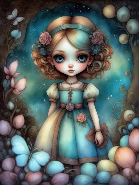 تصویر دخترک کارتونی فانتزی با چشم‌های درشت برای پوستر اتاق کودک