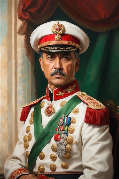 عکس پرتره ژنرال نظامی ایرانی در لباس سلطنتی سفید با مدال برای تابلو پذیرایی
