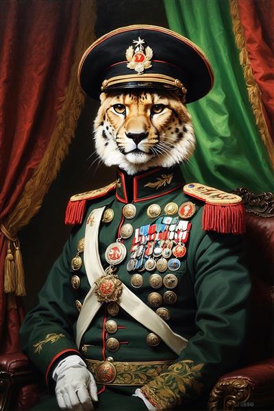 تصویر ژنرال یوزپلنگ ایرانی در یونیفرم نظامی سلطنتی با نشان‌ها و مدال