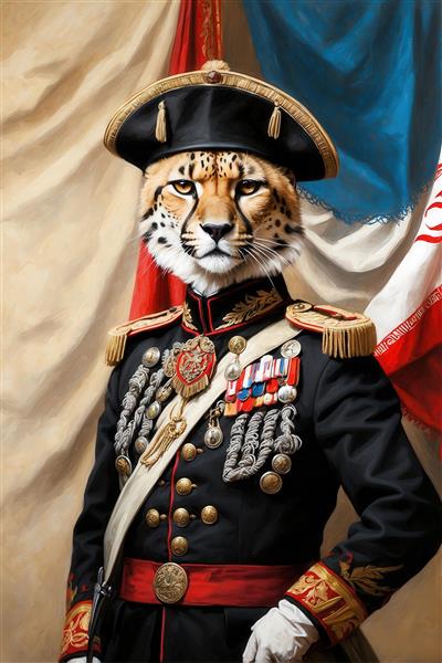 عکس سرهنگ یوز ایرانی نظامی سلطنتی با پس‌زمینه پرچم ایران برای تابلو