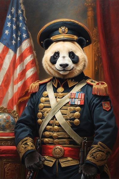 تصویر پرتره یوزپلنگ نظامی با یونیفرم کرم و مدال برای تابلو