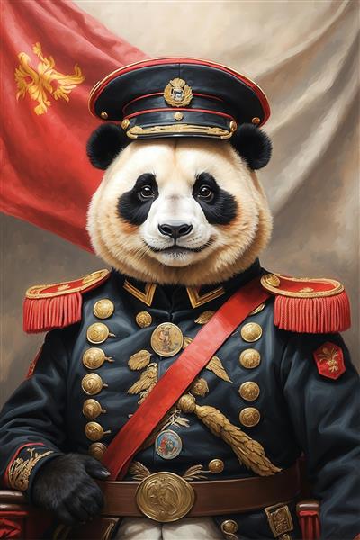 طرح پرتره پلنگ/ببر در یونیفرم مشکی و مدال برای تابلو نشیمن