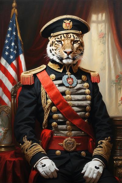 طرح پرتره پاندا ژنرال با یونیفرم مشکی برای پوستر اتاق کودک