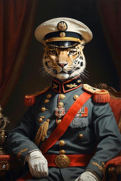 عکس پلنگ/ببر ژنرال در یونیفرم سبز برای پوستر دیواری نشیمن