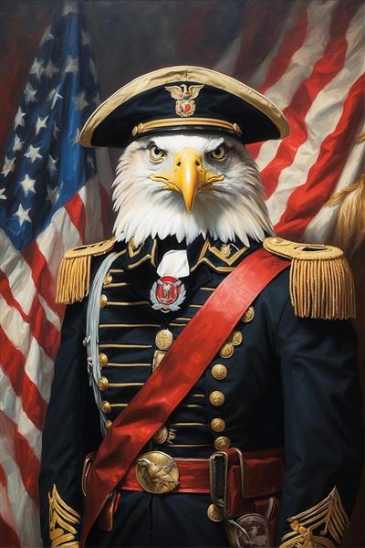 طرح پرتره عقاب ژنرال با کلاه و لباس مشکی برای چاپ روی پرده