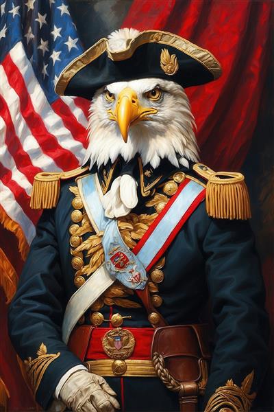 طرح پرتره عقاب سرسفید با لباس مشکی و کلاه ژنرالی برای چاپ تابلو