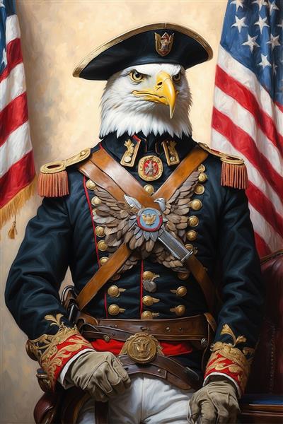 عکس پرتره عقاب نظامی در لباس مشکی با کلاه برای تابلو دکوراتیو