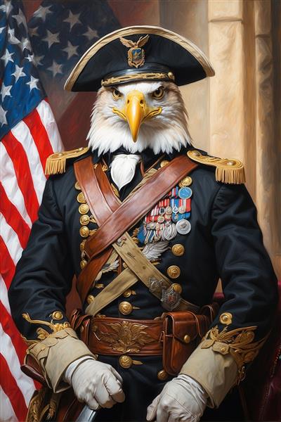 عکس پرتره عقاب سرسفید با یونیفرم مشکی برای چاپ پوستر آمریکایی