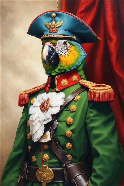 تصویر طوطی ماکائو ژنرال با گل سفید برای پوستر دیواری مدرن