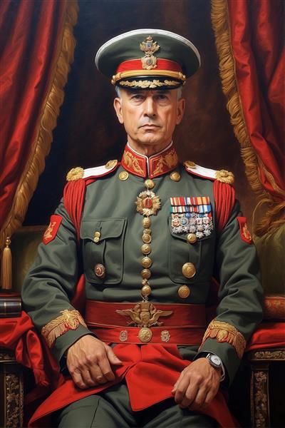 تصویر پرتره افسر نظامی با یونیفرم سبز زیتونی و کلاه برای پوستر دیواری