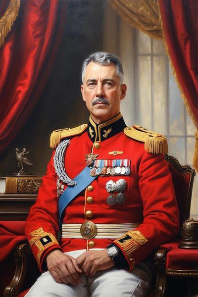 طرح پرتره پادشاه با لباس قرمز رسمی و روبان آبی برای چاپ روتختی