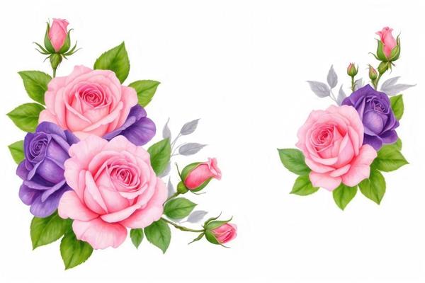 تصویر گل‌های رز صورتی و بنفش تیره برای چاپ پوستر دیواری لوکس