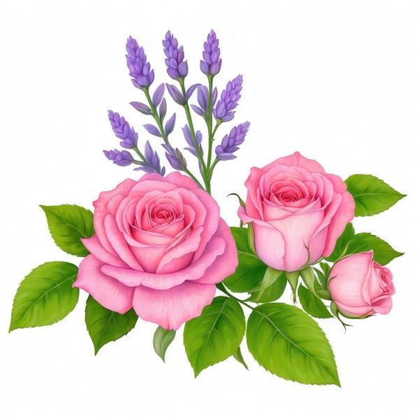 طرح رز صورتی و اسطوخودوس بنفش روشن باکیفیت برای پرده و ماگ