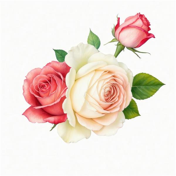 عکس گل رز صورتی و سفید آبرنگی باکیفیت برای پوستر دکوراتیو شیک