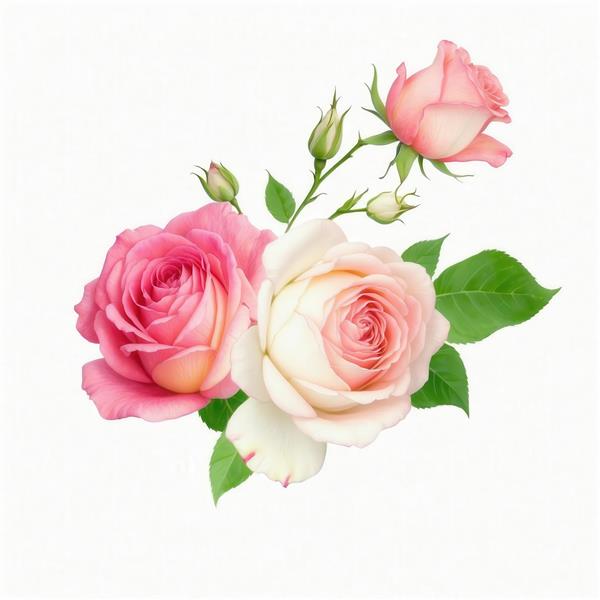 تصویر دسته گل رز صورتی و سفید و غنچه باکیفیت برای تابلو دیواری