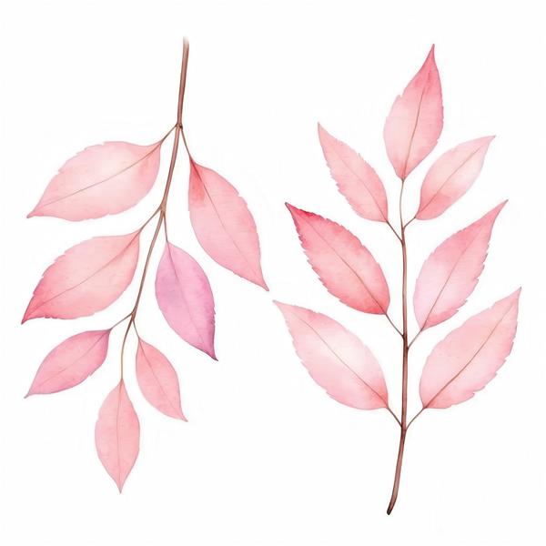 طرح برگ‌های صورتی روشن آبرنگی برای چاپ روتختی و پرده اتاق خواب