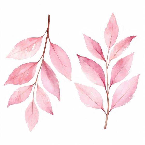 تصویر شاخه‌ برگ صورتی آبرنگی برای چاپ تابلو اتاق خواب با طرح مینیمال