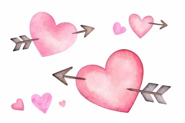 تصویر قلب‌های صورتی تیر خورده آبرنگی با کیفیت بالا برای چاپ دکور