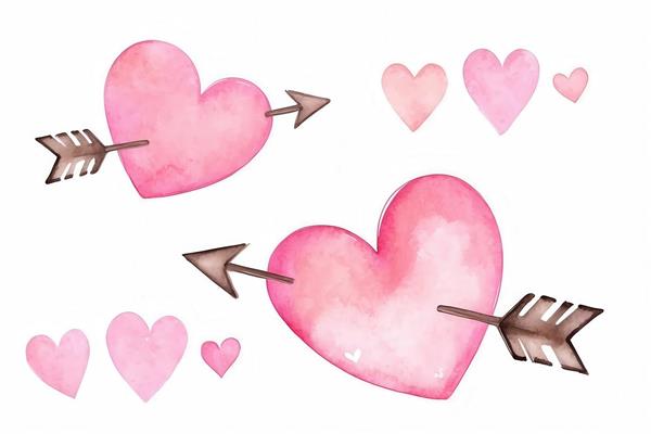 عکس مجموعه قلب‌های کوچک و بزرگ صورتی آبرنگی برای چاپ پوستر