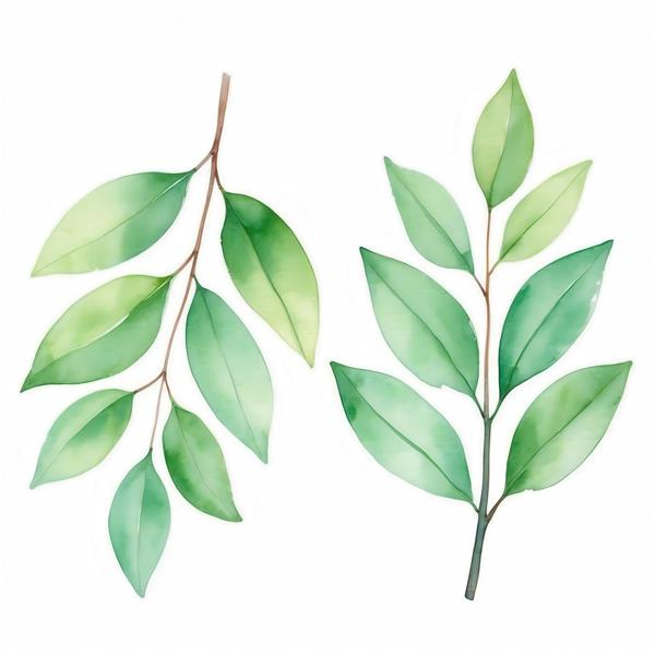 طرح برگ‌های سبز روشن آبرنگی برای پرده و چاپ کوسن دکوراتیو