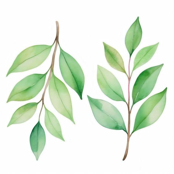 طرح برگ‌های سبز آبرنگی مینیمال باکیفیت برای پوستر دیواری دکوراتیو