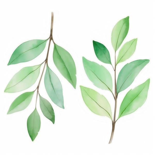 تصویر نقاشی آبرنگ شاخ و برگ‌های سبز مینیمال برای چاپ روی پارچه