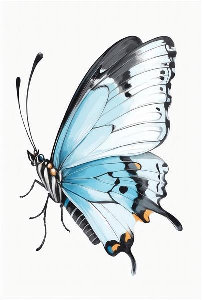 طرح نقاشی آبرنگ پروانه آبی با بال‌های مشکی برای پوستر دکوراتیو