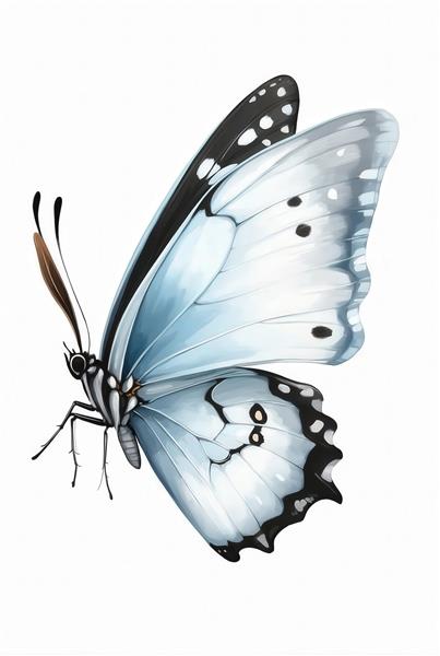 نقاشی آبرنگی پروانه آبی و سفید مینیمال برای پوستر دیواری اتاق کودک