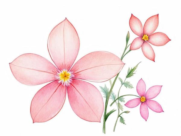 نقاشی آبرنگی گل‌های صورتی مینیمال برای چاپ روی ماگ و کوسن