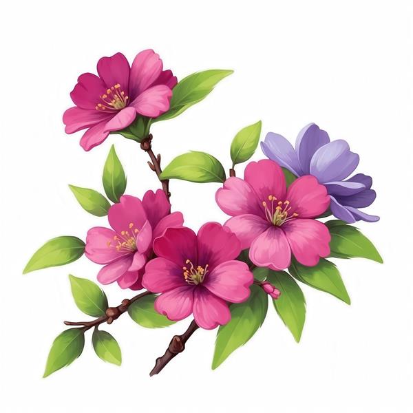 طرح نقاشی آبرنگی گُل‌های صورتی و بنفش برای چاپ روی روتختی