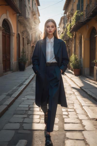 طرح زن با کت و شلوار تیره مینیمال برای تابلو دکوراتیو اداری