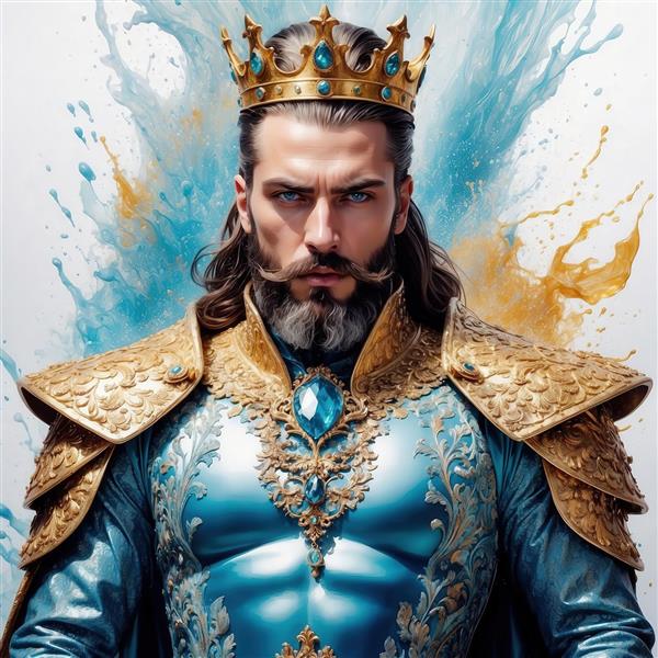طرح پادشاه دریا فانتزی با زره طلایی و آبی برای چاپ پرده یا کوسن