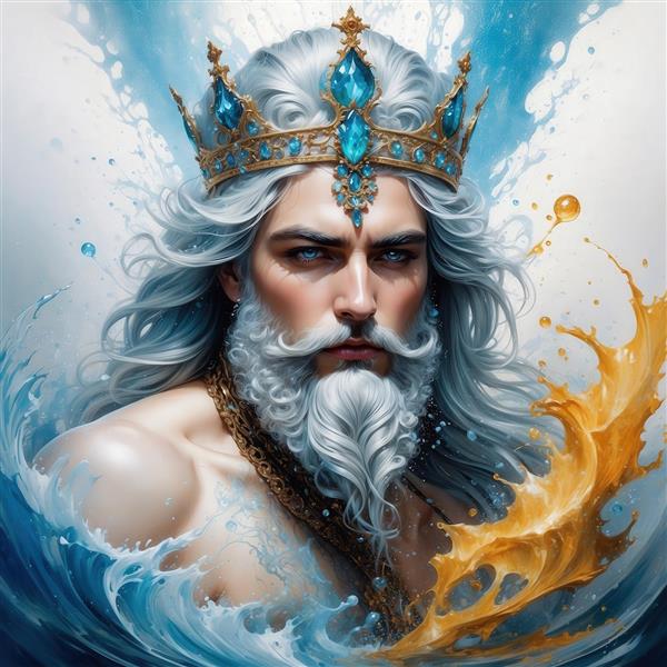 تصویر خدای دریا فانتزی با موی سفید باکیفیت برای پوستر دیواری