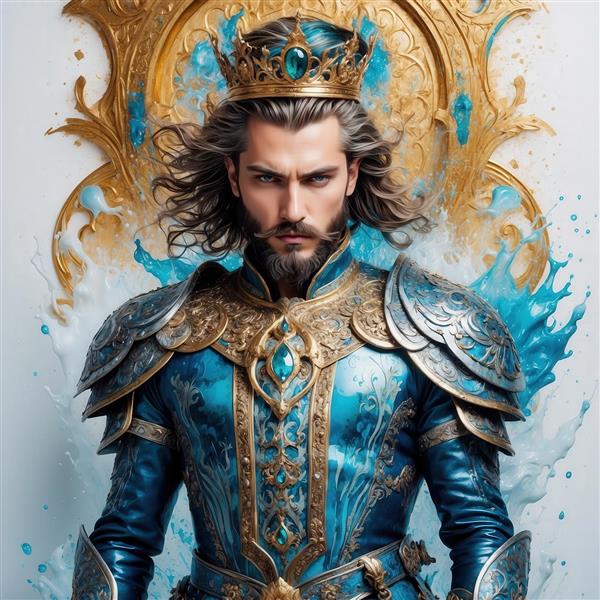 طرح پادشاه فانتزی با زره کامل و تاج سلطنتی برای چاپ روی روتختی