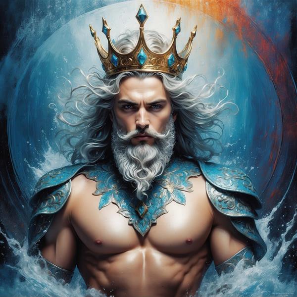 تصویر خدای دریا فانتزی با موی سفید باکیفیت برای پوستر دیواری
