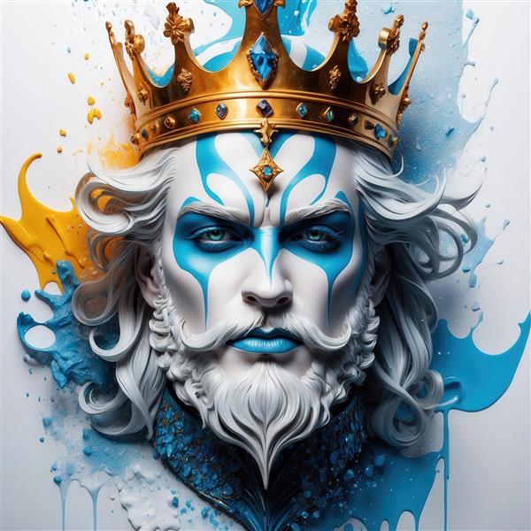 عکس پادشاه سورئال با طرح آبرنگی روی صورت برای چاپ تابلو مدرن
