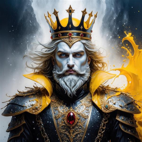 عکس پادشاه تاریکی فانتزی با زره سیاه و طلایی برای تابلو دکوراتیو