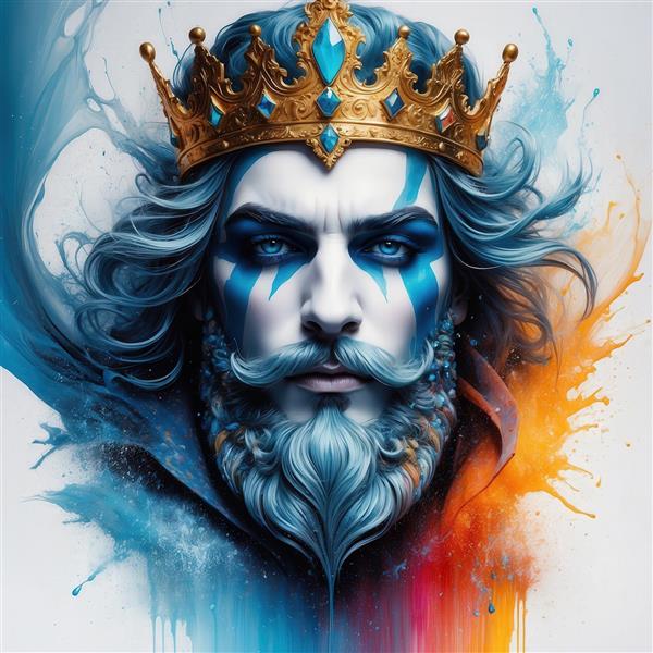 عکس پادشاه آب با ریش و موی آبی فانتزی برای پوستر دیواری مدرن